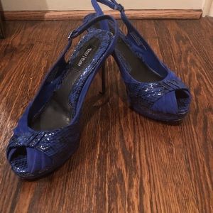 White House Black Market Blue peep toe heels